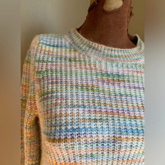 Ann Taylor LOFT Knit Space Dye Striped Balloon Sleeve Sweater Dress medium P - Picture 2 of 7